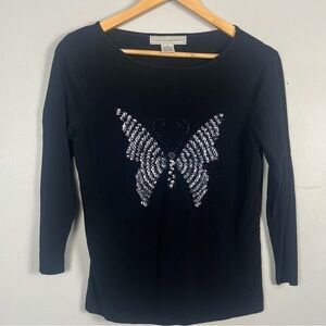 Vintage 90s Lucia burns black 3/4  sleeve silver embellished butterfly medium